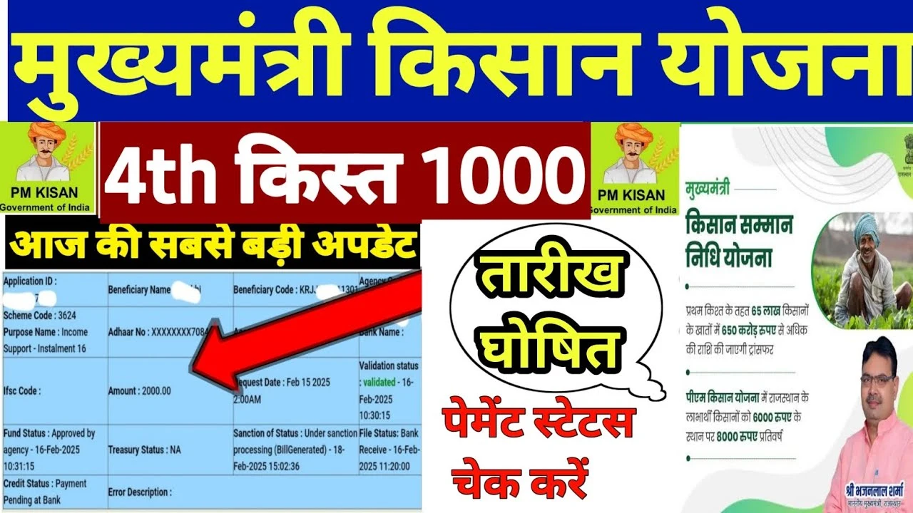 राजस्थान मुख्यमंत्री किसान सम्मान निधि की चौथी किस्त कब मिलेगी? जानें पूरी जानकारी!